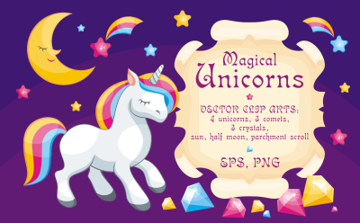 Magical unicorns. Vector clip arts.