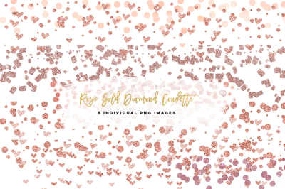 Rose Gold confetti heart clip art, planner stickers hand drawn confett