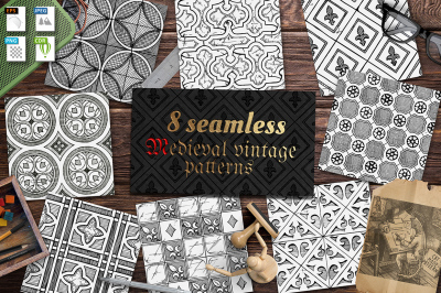 8 medieval seamless patterns