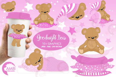 Goodnight Girlie Bears clipart, graphics, illustrations AMB-983