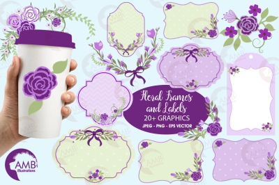 Floral frames and labels in Lavender AMB-965