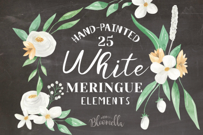 White Floral Flowers Green Wedding Clipart Watercolor Set Elements