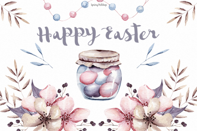 Happy Easter watercolor clipart