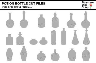 Potion Bottle Silhouettes&2C; SVG&2C; DXF&2C; EPS and PNG cut files