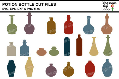 Potion Bottle Silhouettes, SVG, DXF, EPS and PNG cut files
