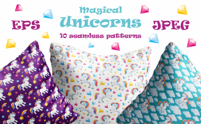 Magical unicorns. Seamless patterns.