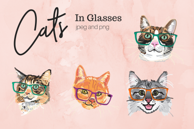 Illustrated Cats in Glasses
