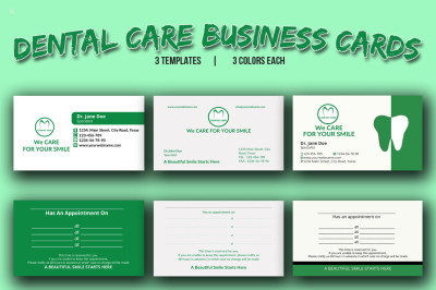 Bundle of 3 Dental Care Business Card Templates
