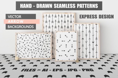 Hand drawn seamless arrow patterns