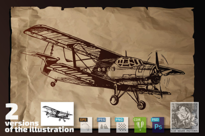 Plane on old paper background