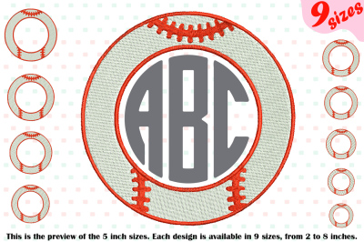 Baseball Circle Embroidery Design ball bat team frames frame 218b