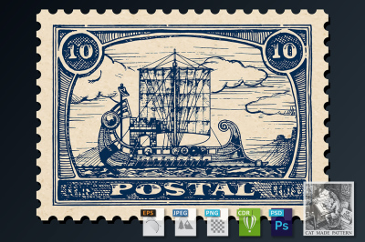 Postage stamp with ship