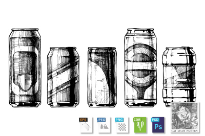 set of beverage cans