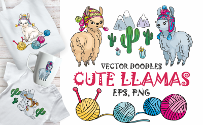 Cute llamas. Vector doodles mini set.