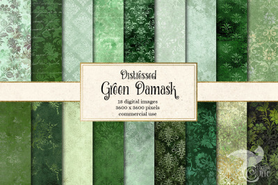 Green Distresses Damask