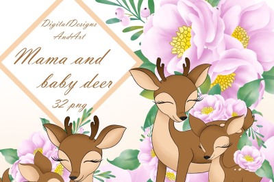 Baby and mama deer clipart