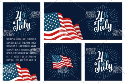Set horizontal, vertical, square posters with firework and american fl