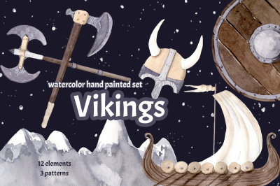 Vikings Watercolor Clipart Painted