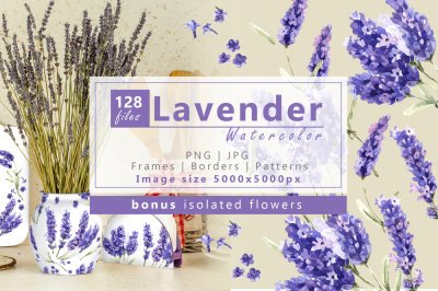 Wildflowers lavender PNG watercolor set