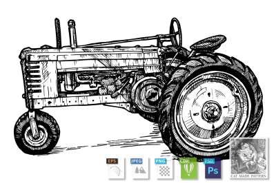 tractor stylized as engraving