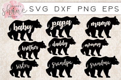 Bear Family Bundle of 9 SVG PNG EPS DXF Cutting Files