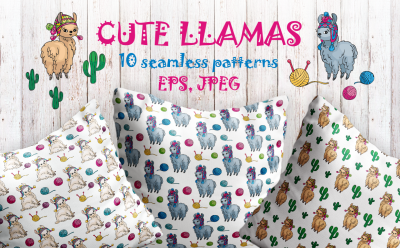 Cute llamas. Doodles seamless patterns.