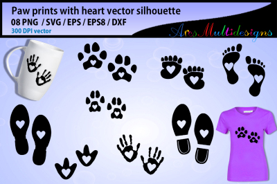 Paw print svg vector &2F; foot svg vector &2F; paw with hearts vector &2F; paw 