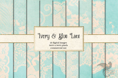Ivory and Blue Lace Digital Paper