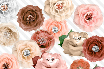 Ivory and Coral Diamond Roses Clipart