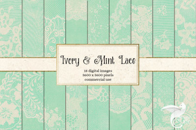 Ivory and Mint Lace Digital Paper