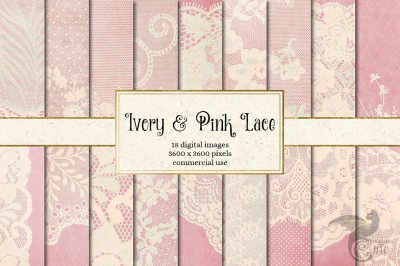 Ivory and Pink Lace Digital Paper