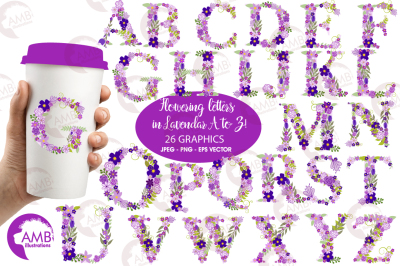 Floral alphabet in lavendars and purples AMB-2388