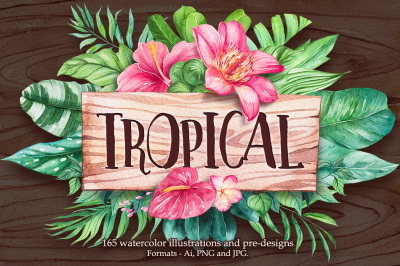 Tropical. Watercolor illustrations.