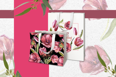 Wildflower red tulips PNG watercolor set