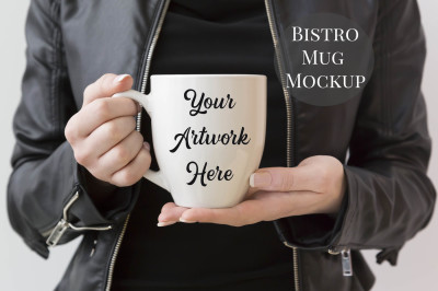 Woman holding bistro mug mockup