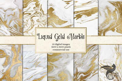 Liquid Gold and White Marble Digital Paper