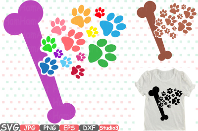 Dog Bone Paws Silhouette SVG Pet care Paw puppy dogs animal 766S