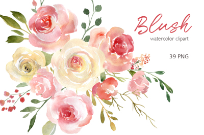 Blush Watercolor Flowers Roses Collection