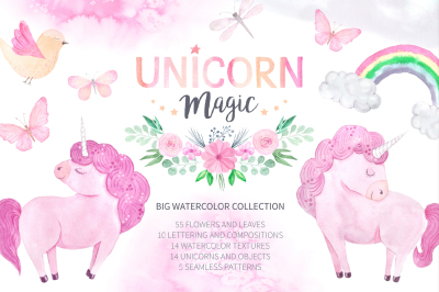 Watercolor Unicorn Design Set