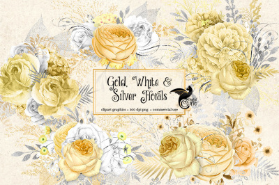 Gold, white and silver florals