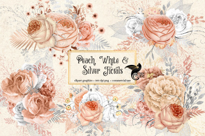 Peach, White and Silver Florals