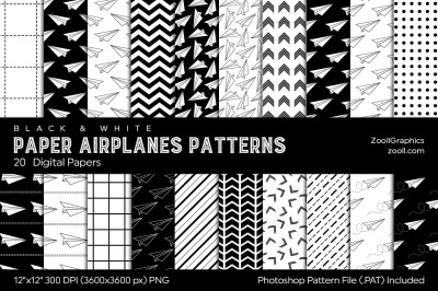 Paper Airplanes Digital Papers Black & White