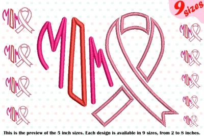 Heart Mom Ribbon Embroidery Design Breast Cancer hope love 221b