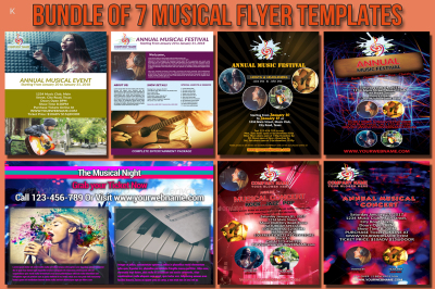 Bundle of 7 Musical Flyer Templates