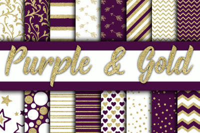 Purple and Gold Glitter Digital Paper