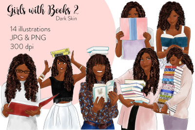 Girls with books 2 - Black girl clipart book stickers