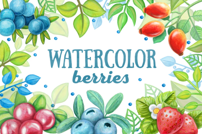 Watercolor berries and leaves