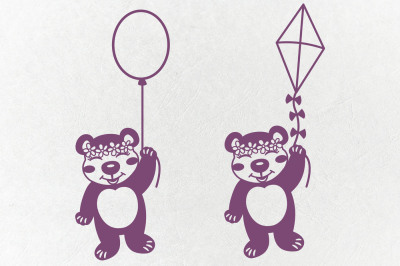 Birthday bear with flowers balloon kite cutting digital files