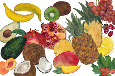 Watercolor fruits collection