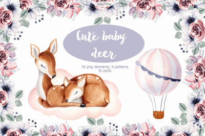 Cute baby Deer Watercolor clipart